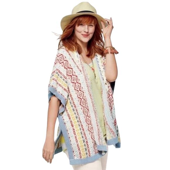 Cabi Siesta Knit Poncho S Boho Bohemian Sweater Open Front Fringe Vacation - Picture 1 of 9